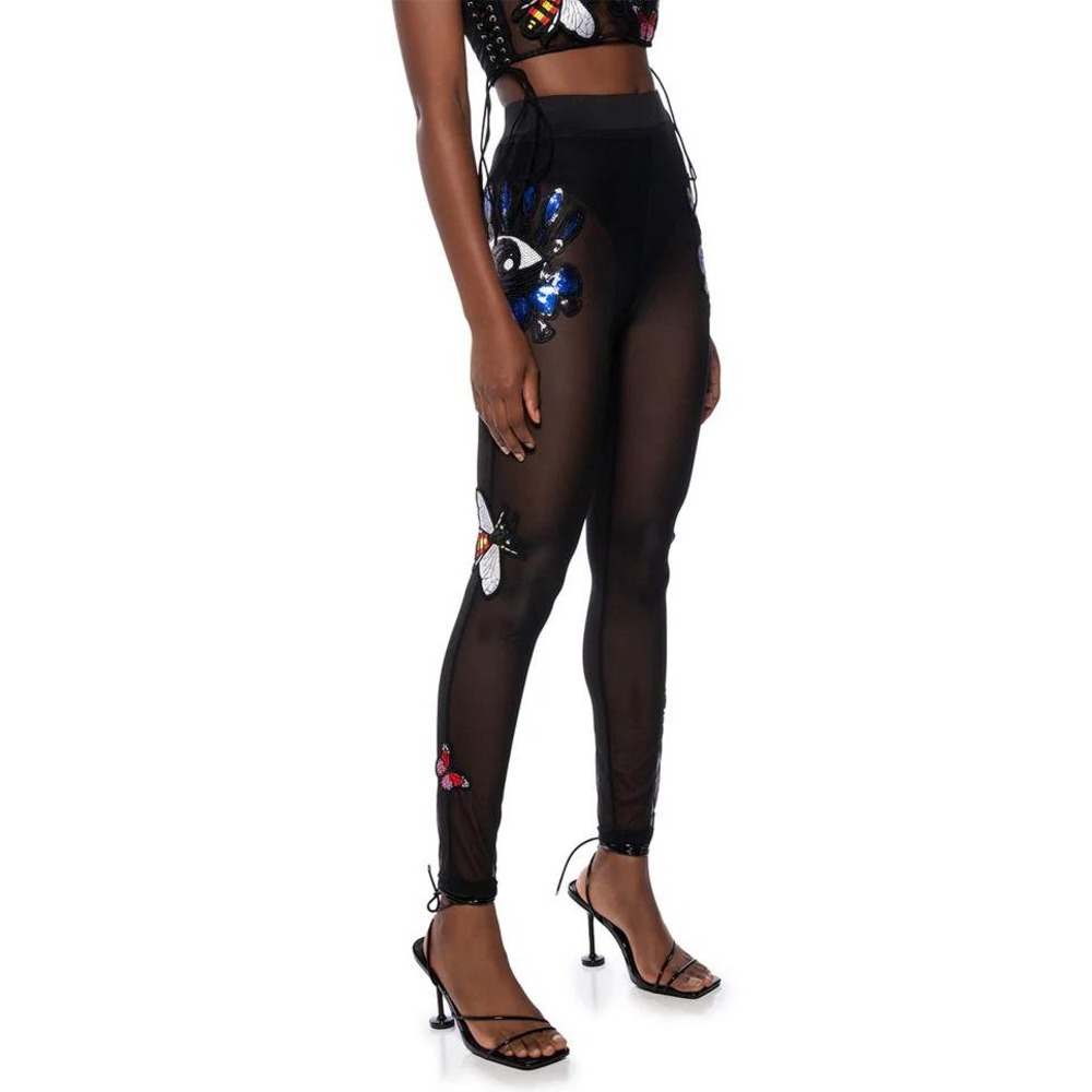 Akira Mesh Sheer Sequin Patch Leggings 1X Black Eye Tiger Whimsigoth Grunge NWT